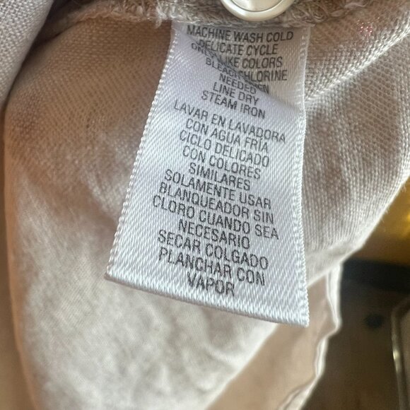 Kate Hill Shirt 100% Linen Women's Large Oatmeal Career Tunic Bib Button Down - Picture 8 of 8